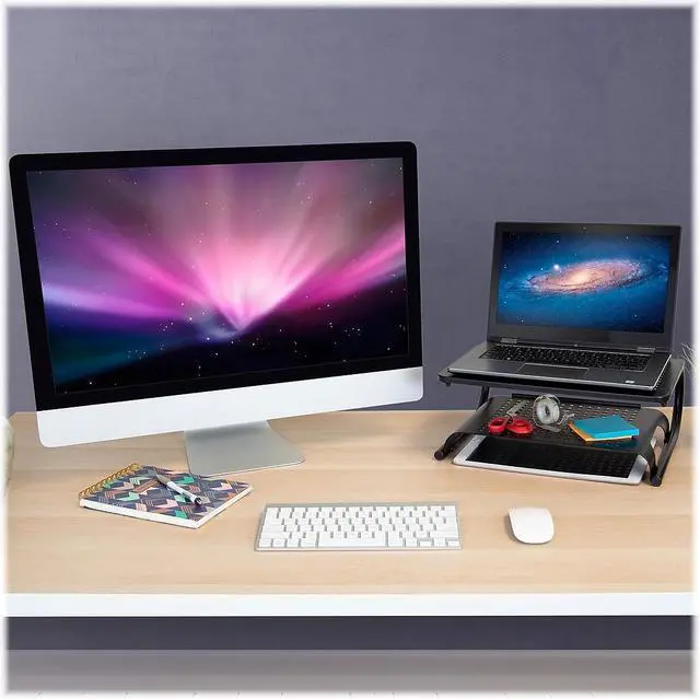 Alt view image 8 of 10 - Mount-It! 2-Tier Monitor Stand Up to 32" Black MI-7361