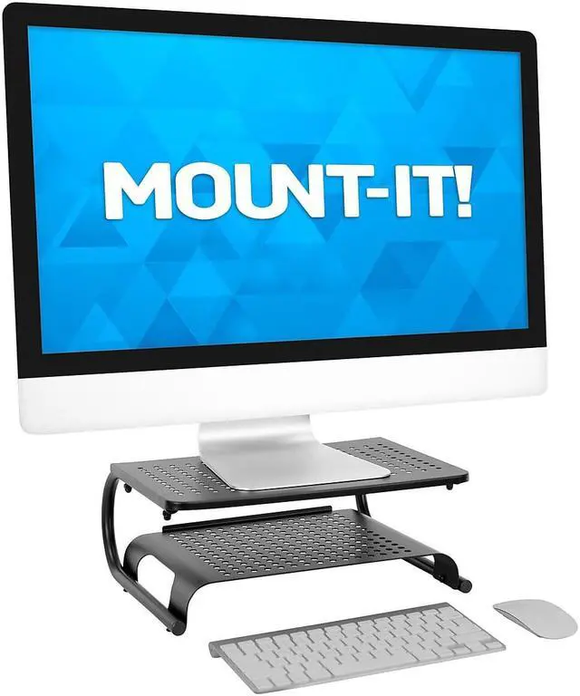 Alt view image 6 of 10 - Mount-It! 2-Tier Monitor Stand Up to 32" Black MI-7361