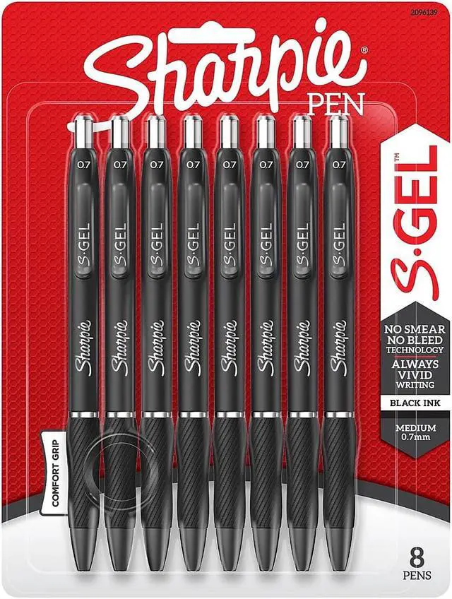 Main image of Sharpie S-Gel Retractable Gel Pen Medium Point Black Ink 8/Pack 2096139