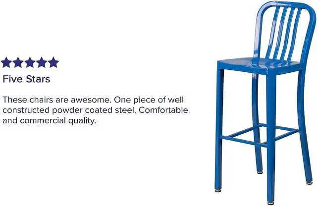 Alt view image 5 of 17 - Flash Furniture Commercial Grade 30" High Blue Metal Indoor-Outdoor Barstool with Vertical Slat Back 2 Pack (2CH6120030BL)