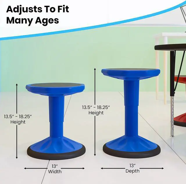 Alt view image 10 of 20 - Carter Adjustable Height Kids Flexible Active Stool for Classroom and Home with Non-Skid Bottom in Blue, 14" - 18" Seat Height