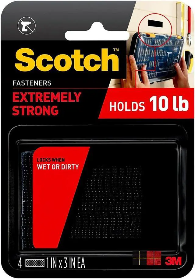 Alt view image 9 of 9 - 3M 64254 Scotch Extreme Fasteners, 1 in x 3 in, 2 Sets of Strips, Black