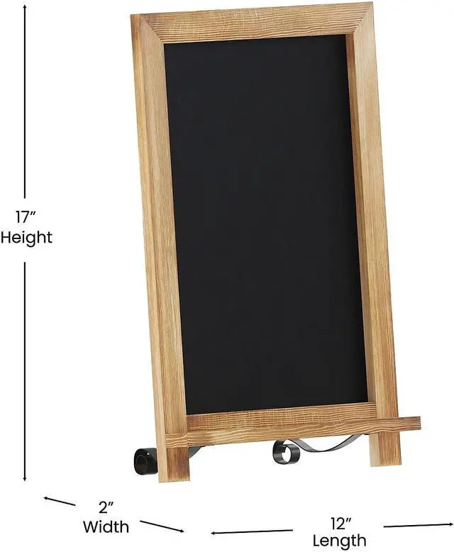 Alt view image 9 of 19 - Canterbury 12" x 17" Torched Wood Tabletop Magnetic Chalkboard Sign with Metal Scrolled Legs, Hanging Wall Chalkboard, Countertop Memo Board