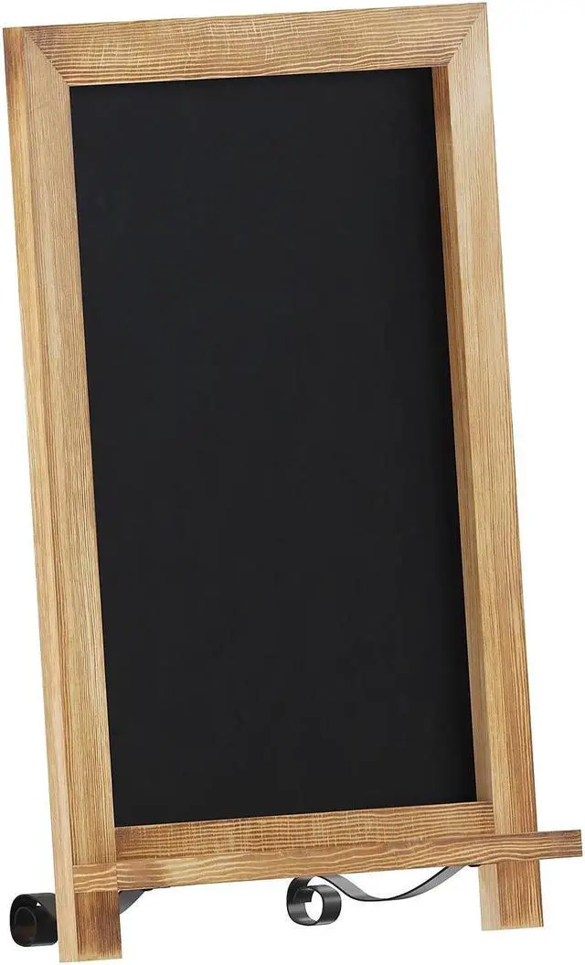 Alt view image 6 of 19 - Canterbury 12" x 17" Torched Wood Tabletop Magnetic Chalkboard Sign with Metal Scrolled Legs, Hanging Wall Chalkboard, Countertop Memo Board
