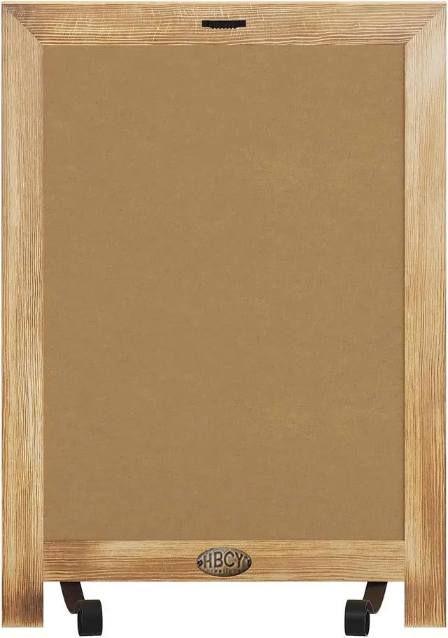 Alt view image 10 of 19 - Canterbury 12" x 17" Torched Wood Tabletop Magnetic Chalkboard Sign with Metal Scrolled Legs, Hanging Wall Chalkboard, Countertop Memo Board