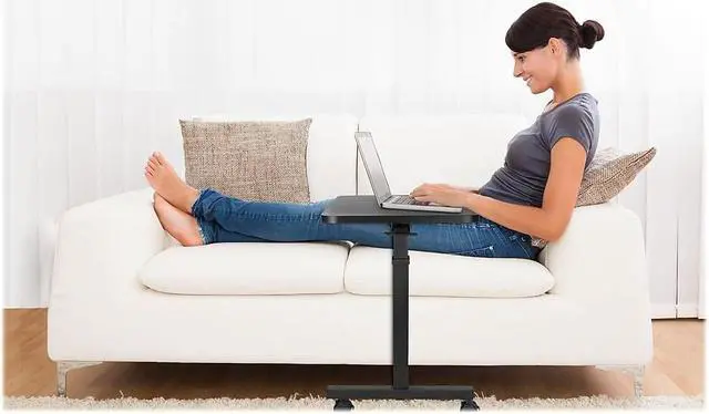 Alt view image 10 of 13 - Mount-It! Overbed Table with Wheels | Flat Rolling Bed Side Tray Table for Medical or in-Home Use | Locking Casters