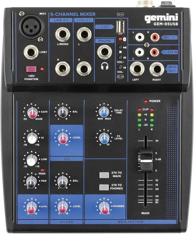 Alt view image 18 of 20 - Gemini compact 5-channel Bluetooth mixer with USB playback