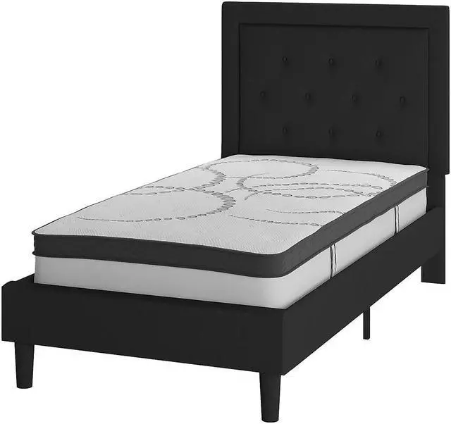 Alt view image 8 of 20 - Brighton King Size Tufted Upholstered Platform Bed in Black Fabric with 10 Inch CertiPUR-US Certified Pocket Spring Mattress