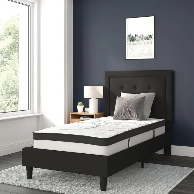 Alt view image 9 of 20 - Brighton King Size Tufted Upholstered Platform Bed in Black Fabric with 10 Inch CertiPUR-US Certified Pocket Spring Mattress