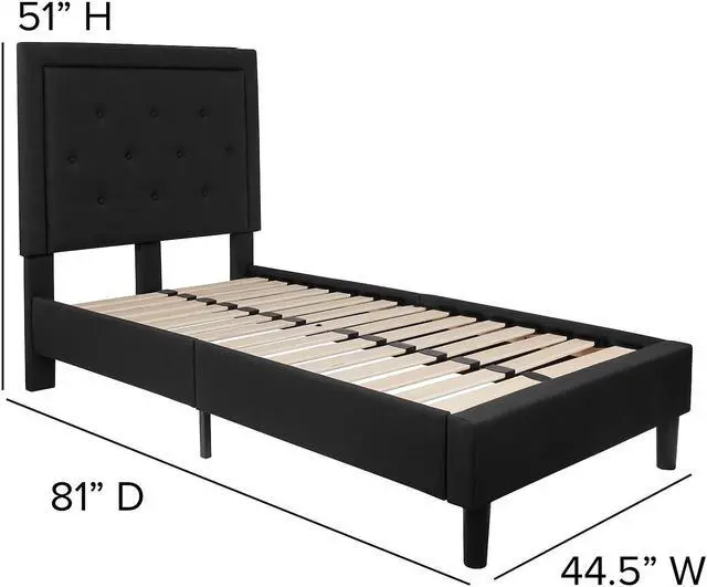 Alt view image 13 of 20 - Brighton King Size Tufted Upholstered Platform Bed in Black Fabric with 10 Inch CertiPUR-US Certified Pocket Spring Mattress