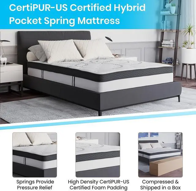 Alt view image 18 of 20 - Brighton King Size Tufted Upholstered Platform Bed in Light Gray Fabric with 10 Inch CertiPUR-US Certified Pocket Spring Mattress