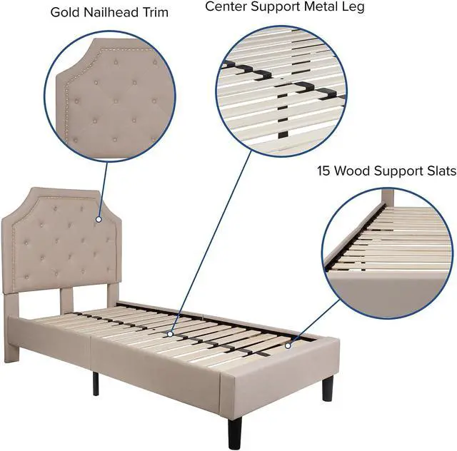 Alt view image 11 of 20 - Brighton King Size Tufted Upholstered Platform Bed in Beige Fabric with 10 Inch CertiPUR-US Certified Pocket Spring Mattress