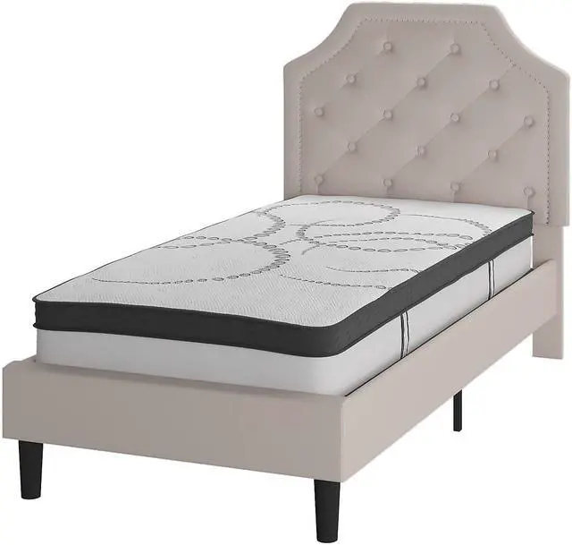 Alt view image 8 of 20 - Brighton King Size Tufted Upholstered Platform Bed in Beige Fabric with 10 Inch CertiPUR-US Certified Pocket Spring Mattress