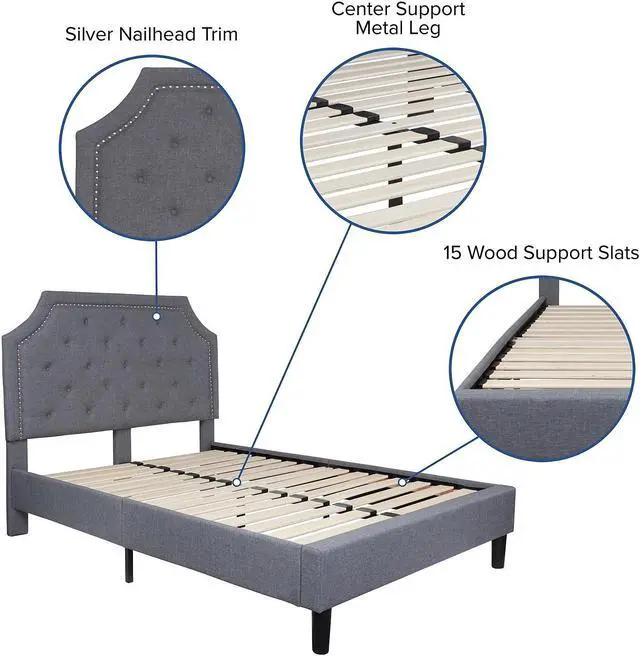 Alt view image 17 of 20 - Brighton Full Size Tufted Upholstered Platform Bed in Light Gray Fabric with 10 Inch CertiPUR-US Certified Pocket Spring Mattress