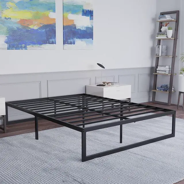 Alt view image 7 of 12 - Universal 14 Inch Metal Platform Bed Frame - No Box Spring Needed w/ Steel Slat Support and Quick Lock Functionality - Full