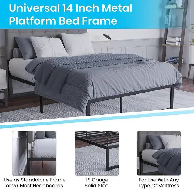 Alt view image 9 of 12 - Universal 14 Inch Metal Platform Bed Frame - No Box Spring Needed w/ Steel Slat Support and Quick Lock Functionality - Full
