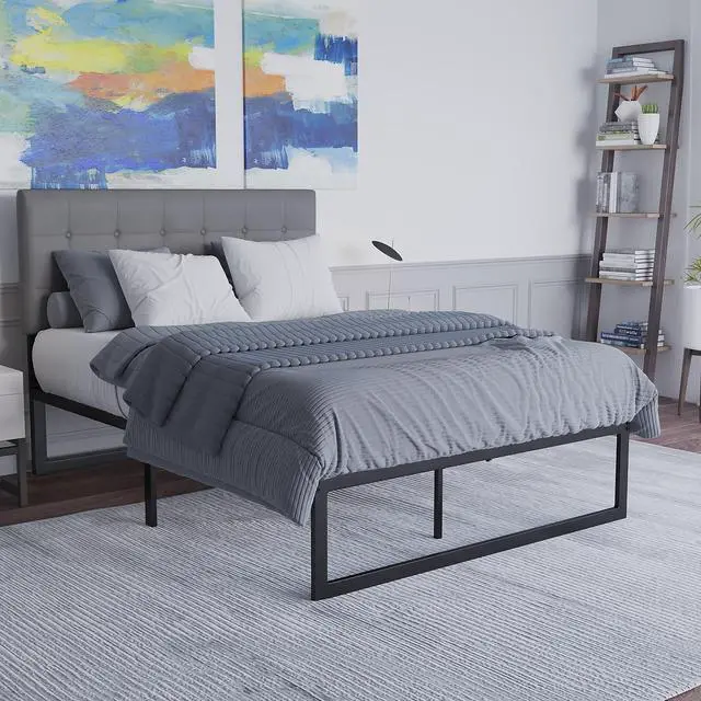 Alt view image 12 of 12 - Universal 14 Inch Metal Platform Bed Frame - No Box Spring Needed w/ Steel Slat Support and Quick Lock Functionality - Full