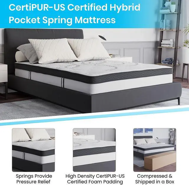 Alt view image 12 of 20 - Brighton Full Size Tufted Upholstered Platform Bed in Beige Fabric with 10 Inch CertiPUR-US Certified Pocket Spring Mattress