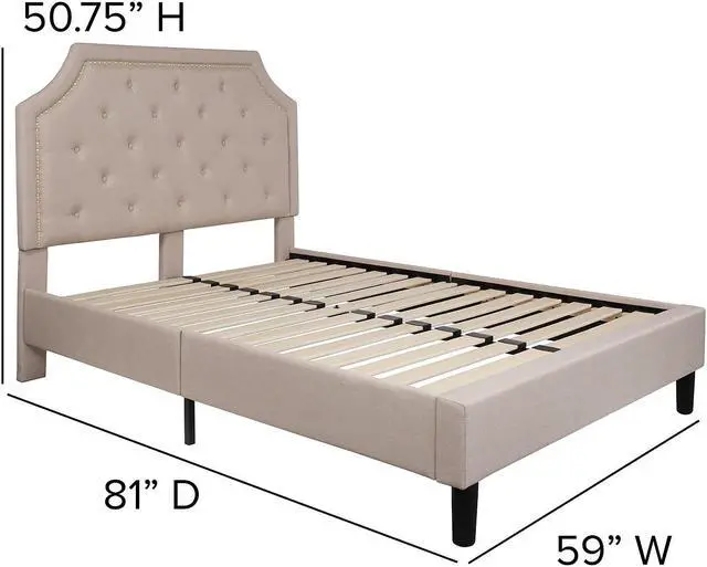 Alt view image 13 of 20 - Brighton Full Size Tufted Upholstered Platform Bed in Beige Fabric with 10 Inch CertiPUR-US Certified Pocket Spring Mattress