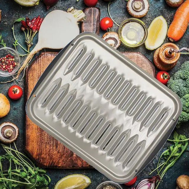 Alt view image 7 of 9 - 2-Piece Heavy Duty Porcelain and Chrome Plated Full Size Broiler Pan Range Kleen