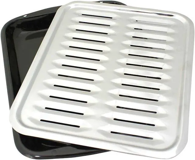 Alt view image 8 of 9 - 2-Piece Heavy Duty Porcelain and Chrome Plated Full Size Broiler Pan Range Kleen