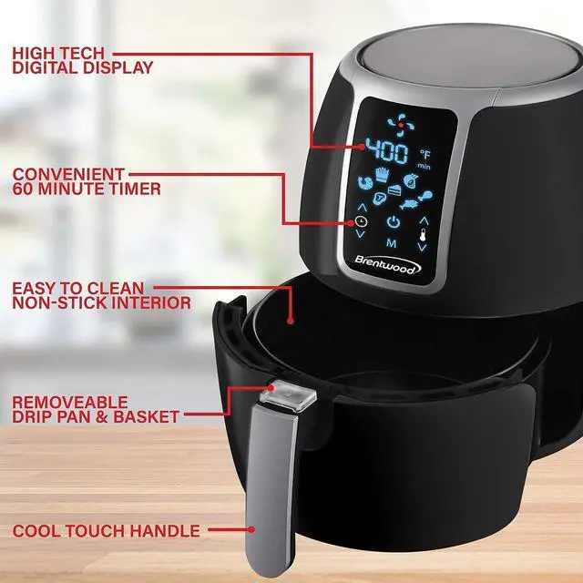 Alt view image 13 of 18 - Brentwood Small 1400 Watt 4 Quart Electric Digital Air Fryer with Temperature Control in Black