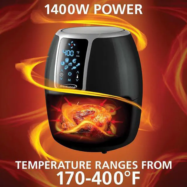 Alt view image 11 of 18 - Brentwood Small 1400 Watt 4 Quart Electric Digital Air Fryer with Temperature Control in Black