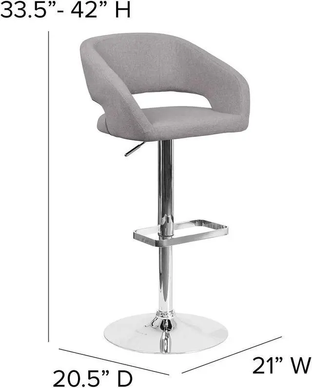 Alt view image 17 of 20 - Flash Furniture CH-122070-GYFAB-GG Contemporary Gray Fabric Adjustable Height Barstool with Chrome Base