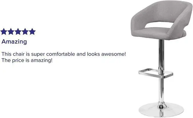 Alt view image 15 of 20 - Flash Furniture CH-122070-GYFAB-GG Contemporary Gray Fabric Adjustable Height Barstool with Chrome Base