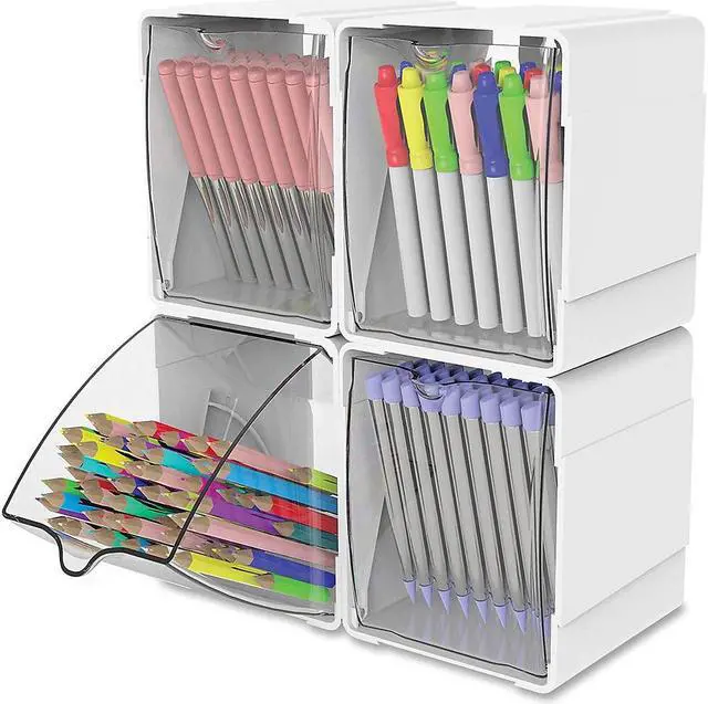 Alt view image 19 of 19 - deflecto Next Gen Interlocking Tilt Bin 4 3/4 x 5 1/4 x 5 5/8 White/Clear 421103