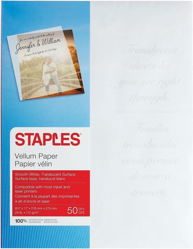 Staples Inkjet/Laser White Vellum Paper 8 1/2 x 11 50/Pack 26232-CC