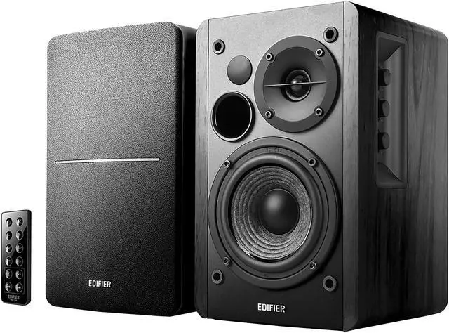 Alt view image 15 of 20 - Edifier R1280DB Powered Bluetooth Bookshelf Speakers - Optical Input - Wireless Studio Monitors - 4 Inch Near Field Speaker - 42w RMS - Wood Grain (Black)
