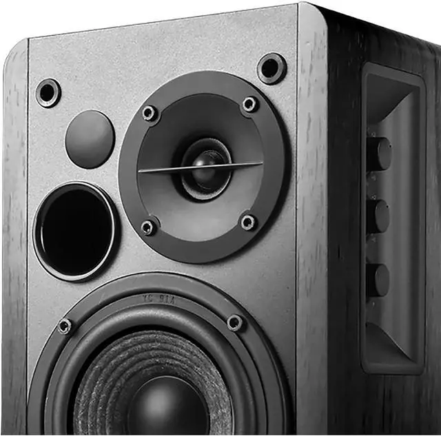 Alt view image 16 of 20 - Edifier R1280DB Powered Bluetooth Bookshelf Speakers - Optical Input - Wireless Studio Monitors - 4 Inch Near Field Speaker - 42w RMS - Wood Grain (Black)