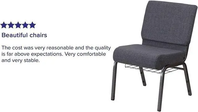 Alt view image 19 of 20 - HERCULES Series 21''W Church Chair in Dark Gray Fabric with Book Rack - Silver Vein Frame