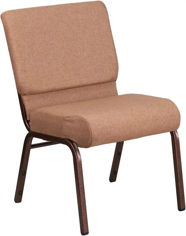 Alt view image 12 of 18 - Flash Furniture Hercules Series 21'' Extra Wide Brown Fabric Stacking Church Chair With 4'' Thick Seat - Copper Vein Frame