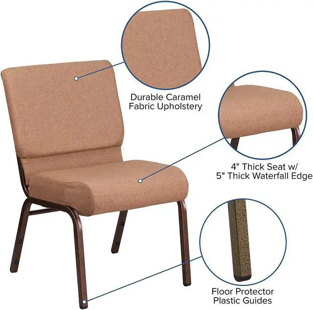 Alt view image 16 of 18 - Flash Furniture Hercules Series 21'' Extra Wide Brown Fabric Stacking Church Chair With 4'' Thick Seat - Copper Vein Frame