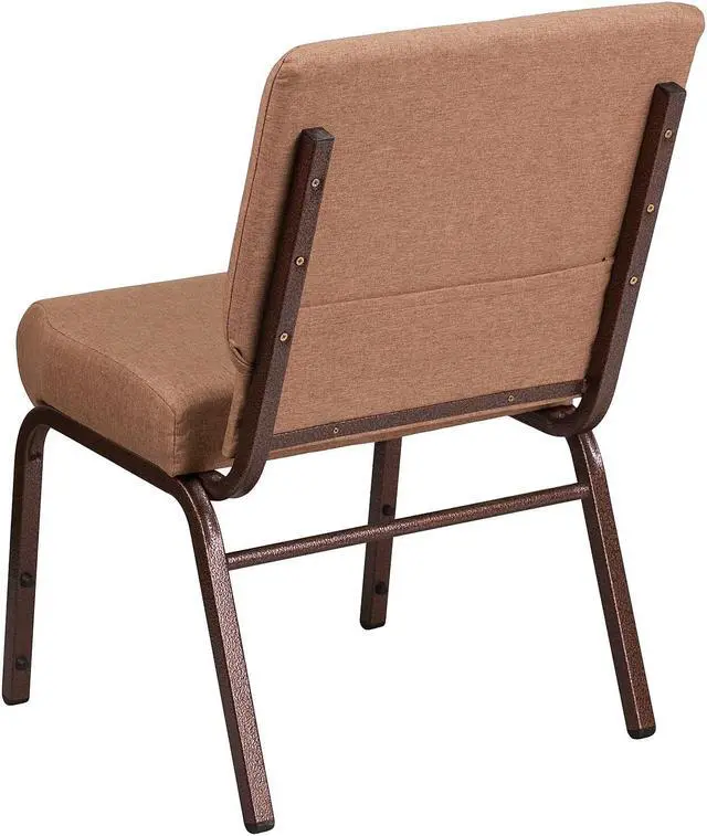 Alt view image 18 of 18 - Flash Furniture Hercules Series 21'' Extra Wide Brown Fabric Stacking Church Chair With 4'' Thick Seat - Copper Vein Frame
