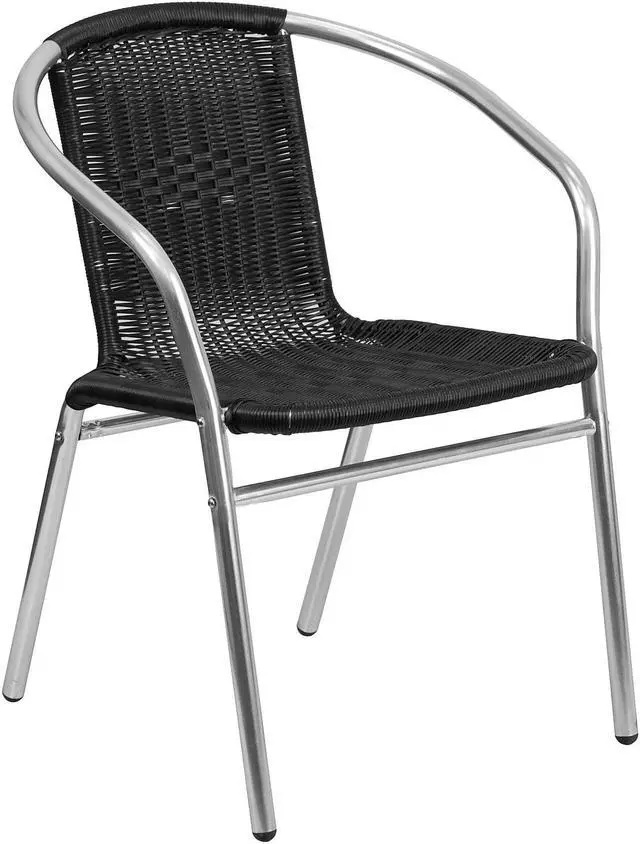 Alt view image 12 of 17 - 31.5'' Square Aluminum Indoor-Outdoor Table Set with 2 Black Rattan Chairs