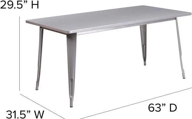 Alt view image 14 of 17 - Commercial Grade 31.5" x 63" Rectangular Silver Metal Indoor-Outdoor Table