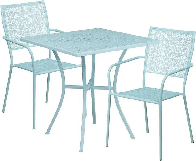 Alt view image 12 of 13 - Flash Furniture 28'' Square Sky Blue Indoor-Outdoor Steel Patio Table Set with 2 Square Back Chairs