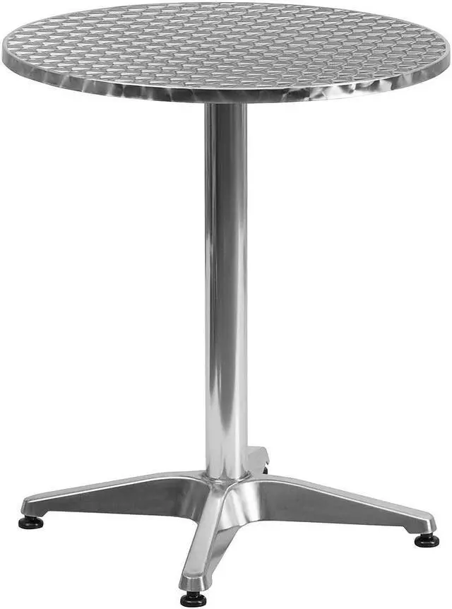 Alt view image 14 of 20 - 23.5'' Round Aluminum Indoor-Outdoor Table Set with 4 Beige Rattan Chairs