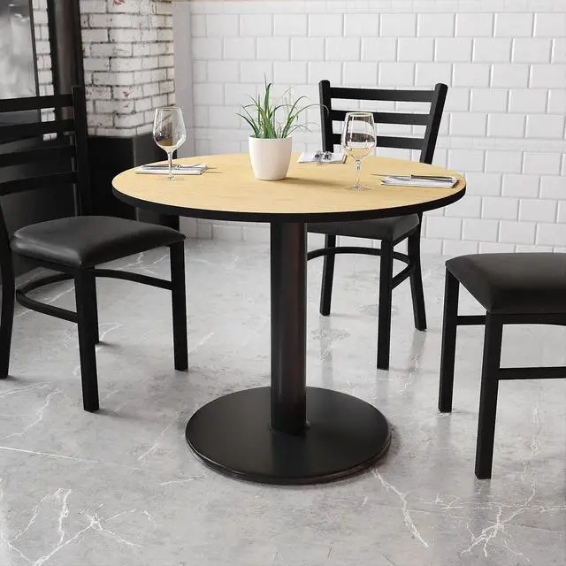 Alt view image 9 of 14 - Flash Furniture 36" Round Natural Laminate Table Top with 24" Round Table Height Base