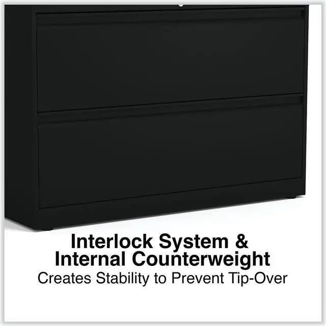 Alt view image 3 of 7 - Alera 2-Drawer 42"W Lateral File Cabinet Black Legal (ALELF4229BL) HLF4229BL