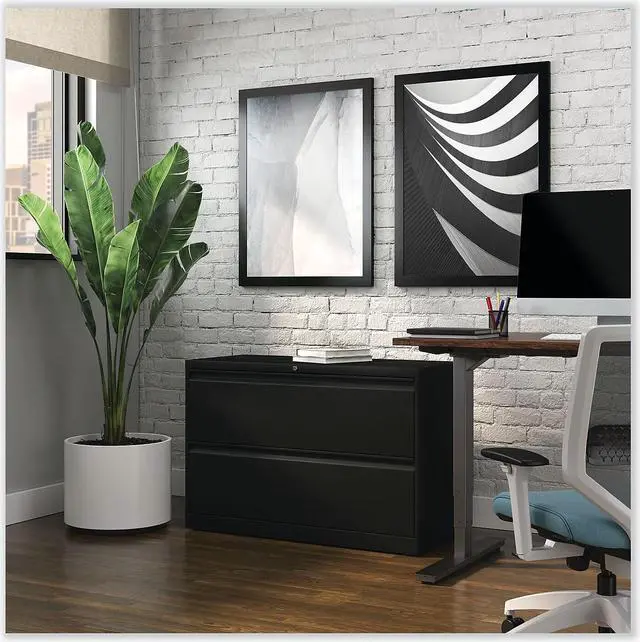 Alt view image 6 of 7 - Alera 2-Drawer 42"W Lateral File Cabinet Black Legal (ALELF4229BL) HLF4229BL