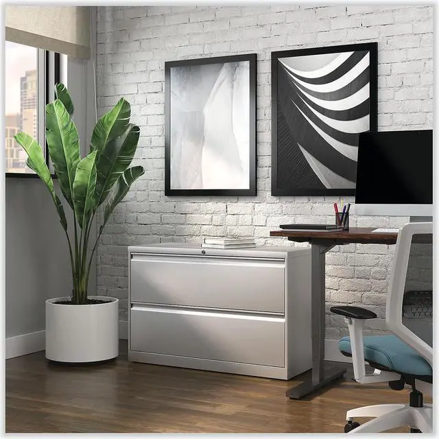 Alt view image 4 of 7 - Alera 2-Drawer Lateral File Cabinet Letter/Legal Size 42" x 18.63" x 28" Light Gray (ALEHLF4229LG)