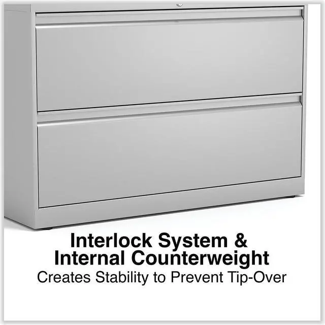 Alt view image 5 of 7 - Alera 2-Drawer Lateral File Cabinet Letter/Legal Size 42" x 18.63" x 28" Light Gray (ALEHLF4229LG)