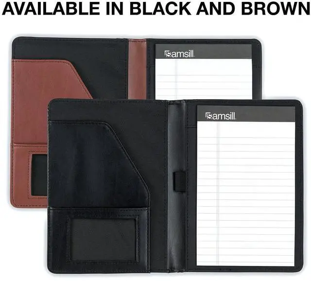 Alt view image 7 of 20 - Samsill Contrast Stitch Leather Padfolio 6 1/4w x 8 3/4h Open Style Brown 71736