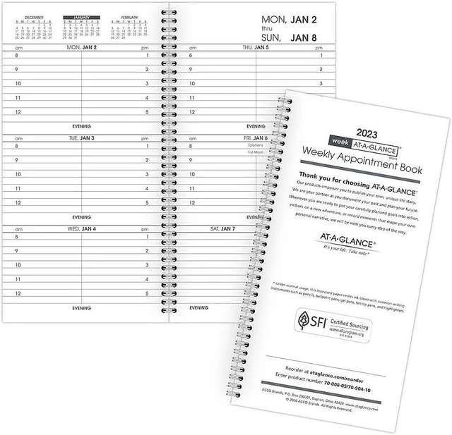 2023 At-A-Glance 6.25 x 3.25 Weekly Appointment Book Refill Hourly ...