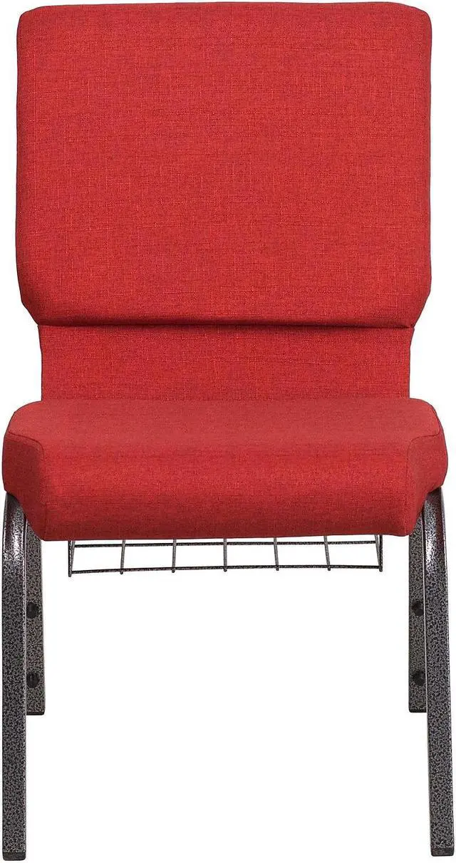 Alt view image 10 of 18 - Flash Furniture Hercules Series 18.5''W Red Fabric Church Chair with 4.25'' Thick Seat, Cup Book Rack - Silver Vein Frame