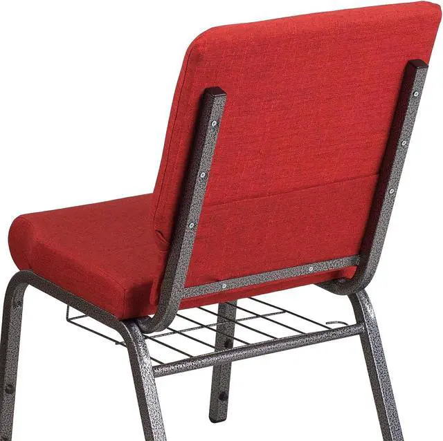 Alt view image 11 of 18 - Flash Furniture Hercules Series 18.5''W Red Fabric Church Chair with 4.25'' Thick Seat, Cup Book Rack - Silver Vein Frame